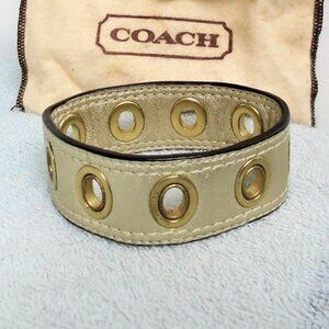 VINTAGE Y2K AUTHENTIC COACH LEATHER CUFF BANGLE BRACELET GOLD GROMMETS